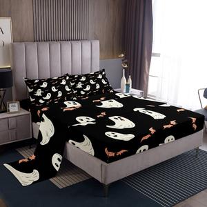 Erosebridal Комплект постельного белья Happy Halloween для детей с мультяшными привидениями и летучими мышами, устойчивый к сминанию, White Rosepink