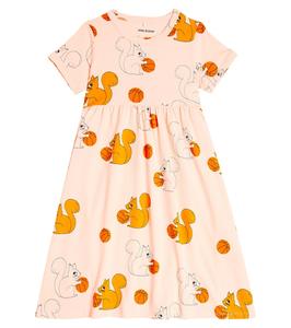 Платье из хлопкового джерси с изображением белок Mini Rodini, розовый