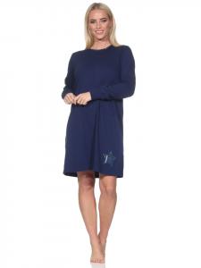 Ночная рубашка с длинными рукавами, манжетами и звездным узором темно-синего цвета NORMANN