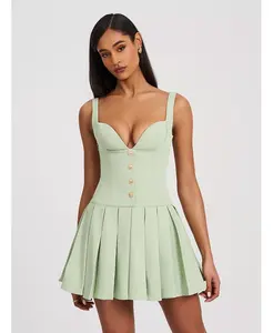 Женское мини-платье Tala фисташкового цвета без рукавов с плиссировкой в ​​стиле преппи Miss Circle, зеленый