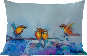 Подушка для улицы - Картина - Масляная краска - Птица - Ветка - 60 x 40 см - Устойчива к погодным условиям - Подушка для отдыха - Декоративная подушка - Подушка для дома MuchoWow