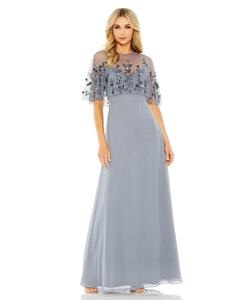 Женское платье без рукавов с украшенной накидкой Mac Duggal, Slate blue