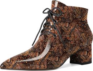 Женские ботильоны Eldof с низким массивным каблуком, зауженным носком и шнуровкой, удобные для ходьбы, Patent Flower Brown
