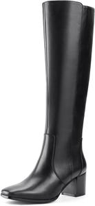 Женские высокие сапоги Shoe'N Tale до колена с квадратным носком, средней широкой массивной подошвой и боковой молнией, Black Pu