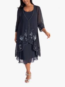 Шифоновое пальто с бисером и пайетками chesca, Navy/Gunmetal