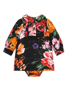 Платье с цветочным принтом Dolce & Gabbana Kids, черный