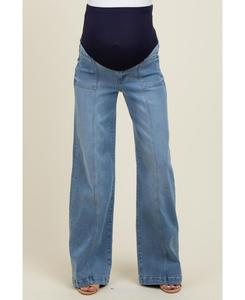 Синие джинсы для беременных с широкими штанинами и передним швом Pinkblush, Blue