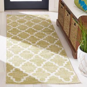 Ковер-дорожка SAFAVIEH, 69 x 214 см, Montauk Collection, Green & Ivory, ручной работы, хлопковый с решетчатым узором, идеален для помещений с высокой проходимостью в гостиной, спальне (MTK810G)