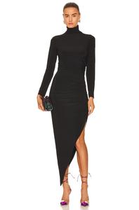Платье Norma Kamali Long Sleeve Turtleneck Side Drape Gown, черный