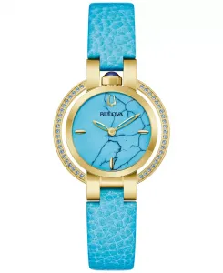 Женские классические часы Rubaiyat с синим кожаным ремешком 30.5 мм Bulova