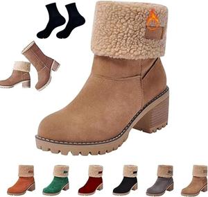 GHTRHSB Женские зимние комфортные ботильоны, замшевые с круглым носком, массивным средним каблуком и платформой, удобные, на молнии, с леопардовым принтом, короткие снегоступы