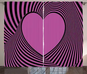 Штора ABAKUHAUS Розовая зебра в деревенском стиле с узором в форме сердца, универсальная ленточная штора для гостиной с петлями и крючками, 280 x 245 см, цвет: фуксия черная Abakuhaus
