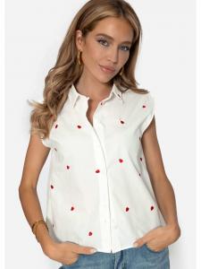 Блузка без рукавов с вышивкой красного сердца белого цвета SASSYCLASSY
