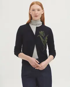 Женский трикотажный жакет на пуговицах с тюльпановым узором Nice Things, темно-синий