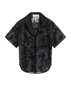 Блузка из декорированной органзы Ganni, черный