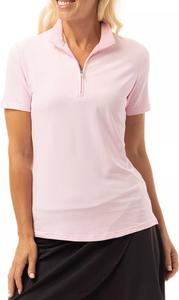SanSoleil Женская рубашка для гольфа с коротким рукавом и молнией 1/4 с принтом SolTek