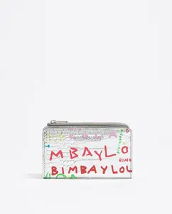 Женский кошелек с крокодилом и гравировкой логотипа Bimba y Lola, серебряный