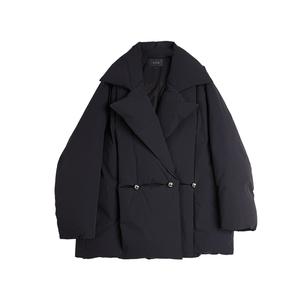 ELLE Пуховик Women's Black Lapel Thickened