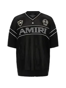 Футболка AMIRI sport с вышивкой и v-образным вырезом, черный