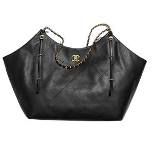 CHANEL Женская черная кожаная сумка через плечо большого размера