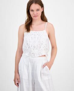 Женская хлопковая майка прямого кроя с ажурной отделкой Lucky Brand, White