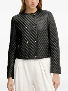 Укороченная стеганая куртка с шевронным узором BOSS, черный