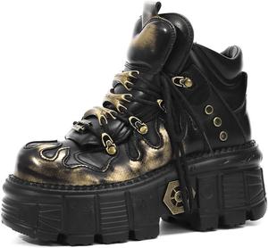 Готические панк ботильоны на платформе из искусственной кожи для женщин, для фестивалей и рейвов, с подошвой Reactor 2,5 дюйма и металлической фурнитурой в индустриальном стиле CTKVbmeoi, Gold