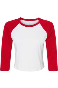 Футболка женская BELLA + CANVAS с микро-рубчиком и рукавом реглан 3/4 для малышей, белый/красный