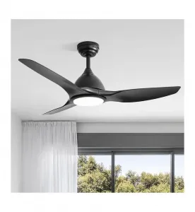 Современный потолочный вентилятор черного цвета с тремя лопастями, диагональю 132 см, шестью скоростями, пультом дистанционного управления и функцией таймера для использования в помещении Sofucor