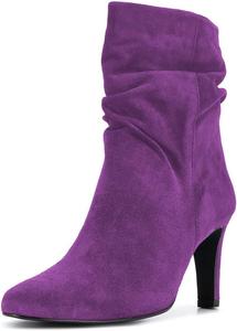 Женские модные ботильоны FOWT с круглым носком, высокой пяткой и эластичной верхней частью, на молнии или без застежки, удобные короткие ботинки для прогулок, размеры 4-16 US, Purple