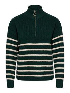 Полосатый свитер с застежкой-молнией и воротником-стойкой зеленого цвета ONLY