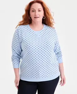 Флисовый топ с круглым вырезом и длинными рукавами больших размеров Style & Co, синий