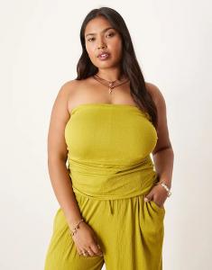 Топ-бандо ASOS DESIGN Curve с жатым узором оливкового цвета Asos Curve