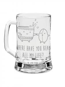 Пивная кружка, кофейное зерно с надписью на прозрачном фоне Mr. & Mrs. Panda