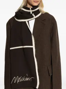 Вышитый шарф в полоску из шерстяной смеси Moschino, коричневый