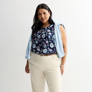 Футболка-майка с плиссировкой Plus size Croft & Barrow, Navy Orchid Floral