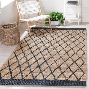 Ковер SAFAVIEH, 153 x 244 см, Natural Fiber Collection, Natural & Black, ручной работы бохо марокканский узор Trellis из джута, идеален для помещений с высокой проходимостью в гостиной, спальне (NF951Z)