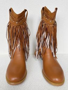 Женские ковбойские ботильоны Frankie Hsu, горячие унисекс, низкий каблук, с бахромой, большой размер US4-19, короткие ковбойские ботинки для женщин и мужчин, Brown