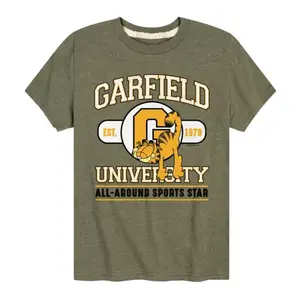 Футболка с принтом Garfield University для мальчиков 8-20 лет Licensed Character, зеленый