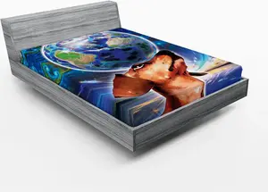 Простыня на резинке ABAKUHAUS Animal, милая очаровательная собака, держащая на носу Землю, на фоне с узором пейсли, 140 x 200 см, разноцветная Abakuhaus