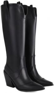 Металлические ковбойские сапоги-рэйверы для женщин и девочек - сексуальные средние ковбойские сапоги с широкой голенью на платформе и низком каблуке, милые легкие дышащие обувь на подъем с поддержкой свода, удобные для ходьбы Zenrave, Black