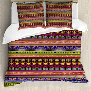 Пододеяльник ABAKUHAUS Primitive с ацтекской каймой, с защитой от клещей, подходит для аллергиков, с наволочками, 200 x 200 см - 80 x 80 см, разноцветный