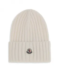 Шерстяная шапка в рубчик Moncler, бежевый