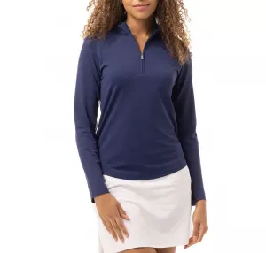 SanSoleil Женская рубашка с длинным рукавом и воротником-стойкой, темно-синий