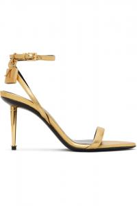 Сандалии на каблуке без каблука с острым носком и замком из кожи наппа Tom Ford, золото