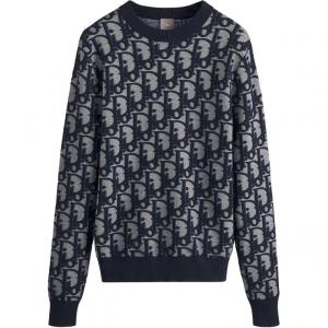 DIOR Свитер мужской синий с круглой горловиной Moderate