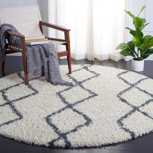 Ковер SAFAVIEH, 201 x 201 см, Venus Shag Collection Round Ivory / Dark Grey VNS682B Moroccan Diamond Non-Shedding для гостиной, спальни, столовой, прихожей, плюшевый