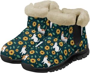 Tomeusey Женские зимние сапоги с меховой подкладкой, удобные и теплые, с противоскользящей подошвой, легкие ботильоны для прогулок на свежем воздухе, зимние ботинки с черной подошвой