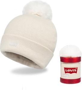Женская шапка-бини Levi's с манжетами и помпоном, Cream