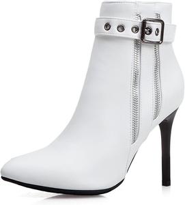Женские модные ботильоны VOKLIN с острым носком, на высоком каблуке, с боковой молнией, элегантные короткие туфли-ботинки, White-Velvet Lined